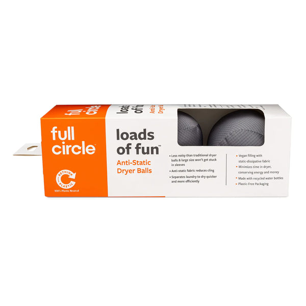 full circle home loads of fun anti-static dryer balls in a white cardboard box