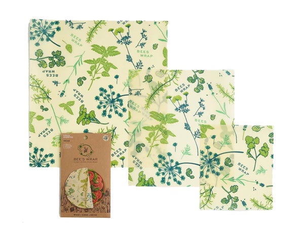 Vegan Wax Food Wraps - Variety 3 Pack, Herb Garden Pattern bees wax food wraps Bee's Wrap    Vegan Wax Food Wraps - Variety 3 Pack, Herb Garden Pattern bees wax food wraps Bee's Wrap