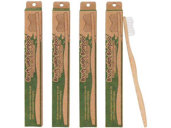 Brush with Bamboo Compostable Toothbrush 100% Compostable Bamboo Toothbrush Brush with Bamboo Adult set of 4  