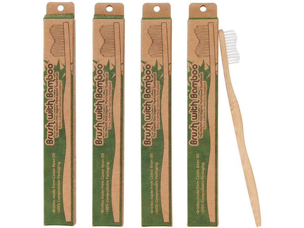 Brush with Bamboo Compostable Toothbrush 100% Compostable Bamboo Toothbrush Brush with Bamboo Adult set of 4   Brush with Bamboo Compostable Toothbrush 100% Compostable Bamboo Toothbrush Brush with Bamboo Adult set of 4