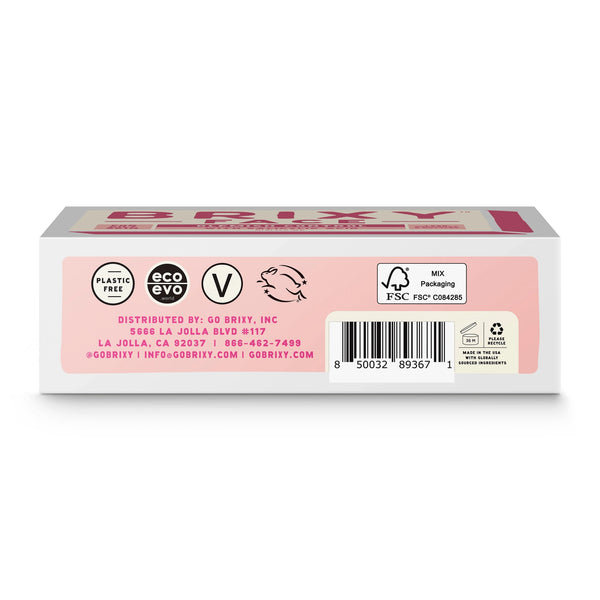Brixi product packaging with eco-friendly labels on a white background