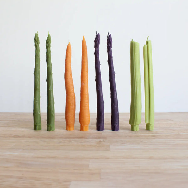 Beeswax Purple Asparagus Candle Taper Pair