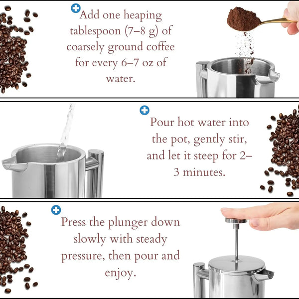 100% Stainless Steel Double Wall Insulated French Press