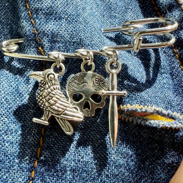 Edgar Allan Poe Safety Pin Brooch, Bag Charm