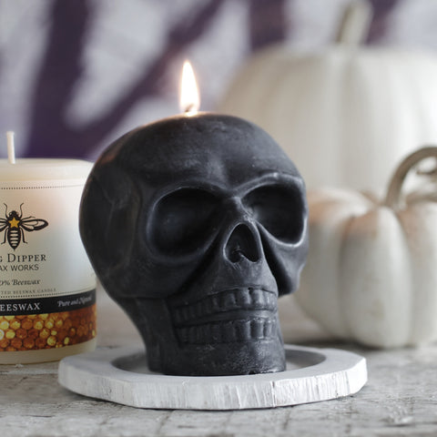 Beeswax Black Skull Candle