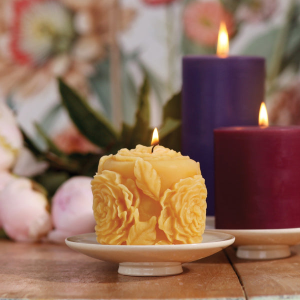 Beeswax Rose Blossom Pillar Candle