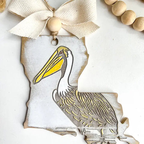 Louisiana Pelican Handmade Wood Ornament