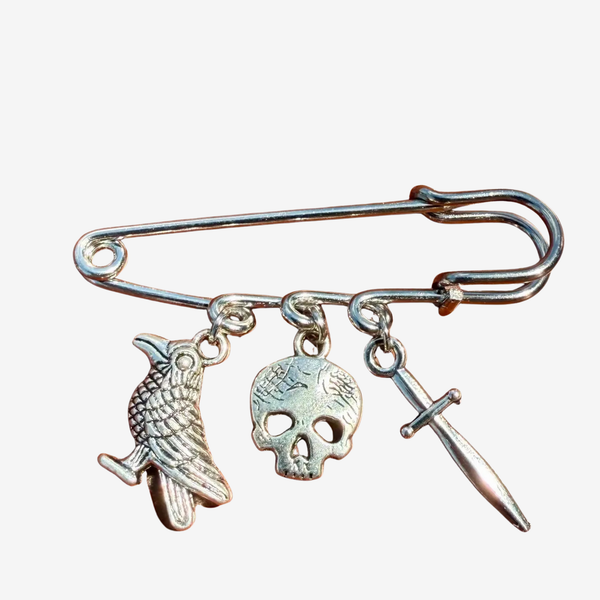 Edgar Allan Poe Safety Pin Brooch, Bag Charm
