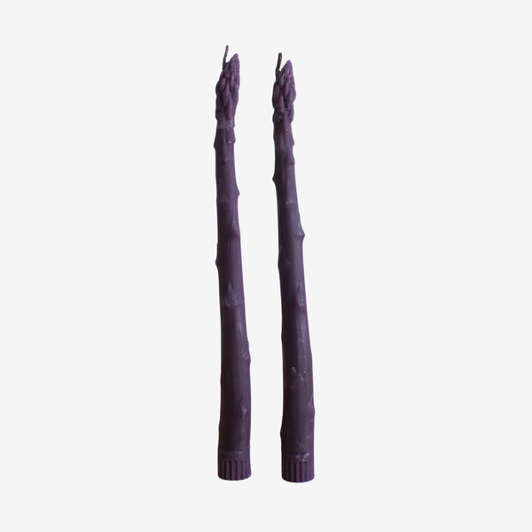 Beeswax Purple Asparagus Candle Taper Pair