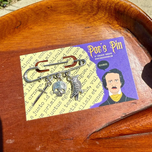 Edgar Allan Poe Safety Pin Brooch, Bag Charm