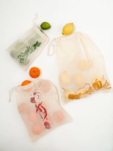 Organic Cotton Gauze Produce Bags, set of 3