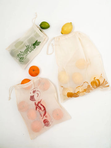 Organic Cotton Gauze Produce Bags, set of 3