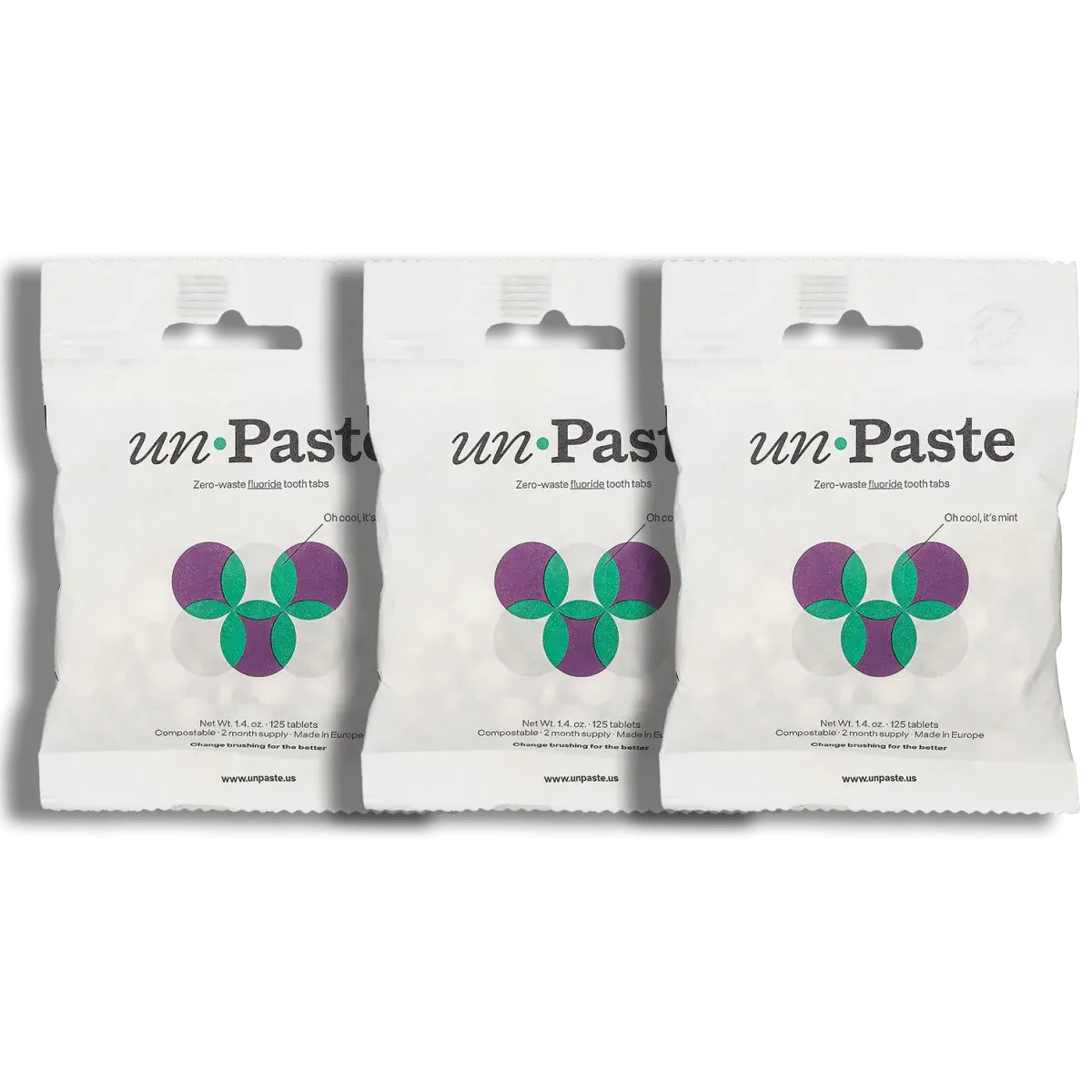 Unpaste Tabs with Fluoride: Vegan, compostable bag