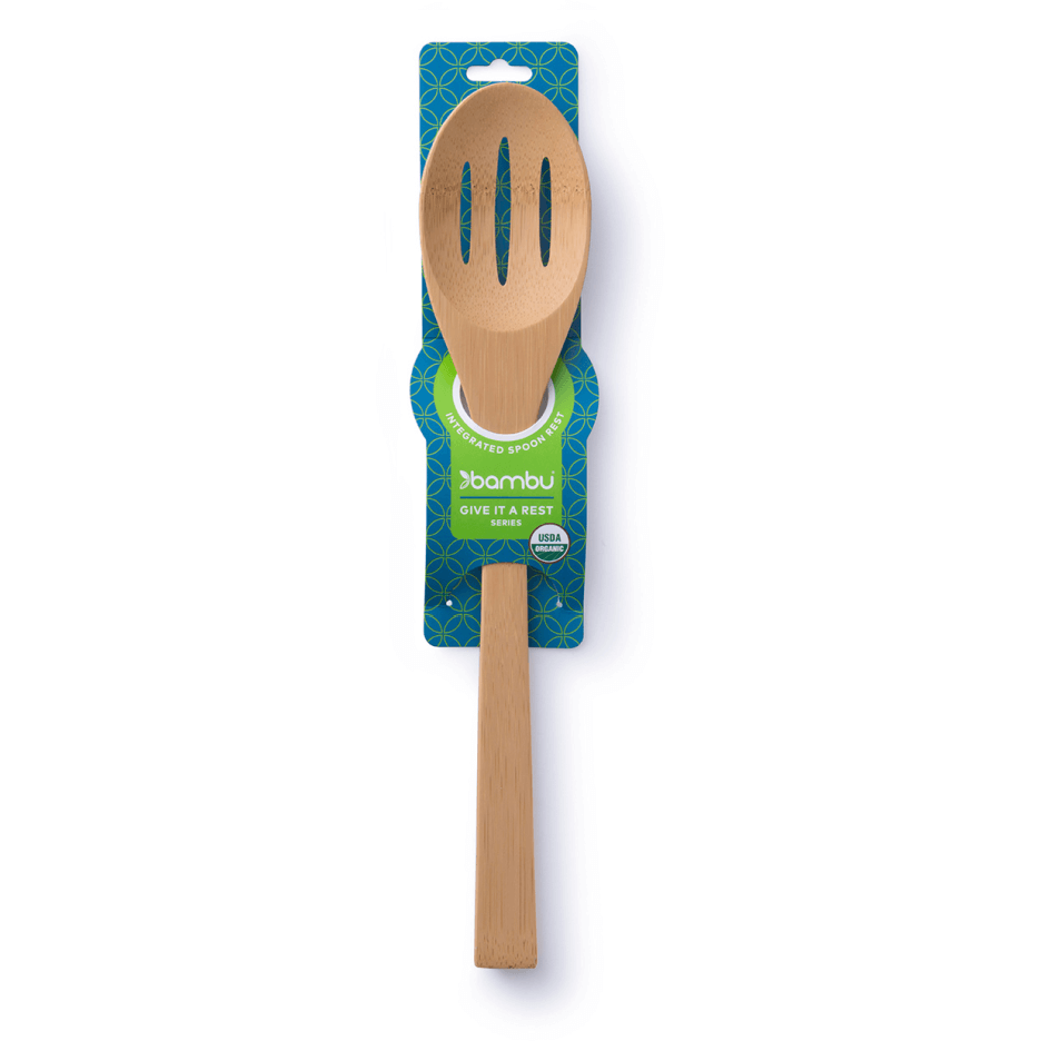 Bamboo Slotted Spoon with Spoon rest Slotted bamboo cooking spoon with spoon rest bambu®   
