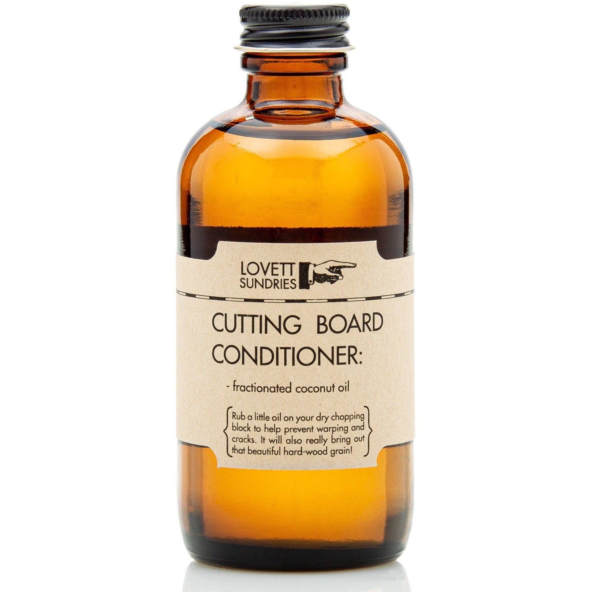 lovett sundries cutting board conditioner in a 4 oz amber glass bottle