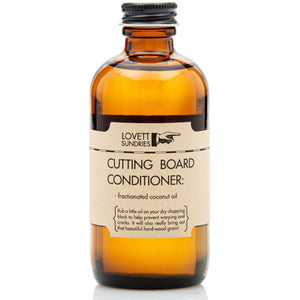 lovett sundries cutting board conditioner in a 4 oz amber glass bottle