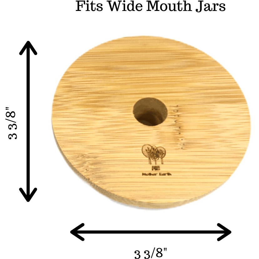 Wide Mouth Bamboo Mason Jar Lids: with straw hole beverage Me.Mother Earth   