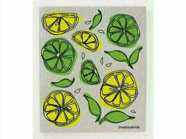 Reusable Swedish Dishcloth- Multiple Options! Swedish dish cloth Three Bluebirds Lemon Lime on Grey  