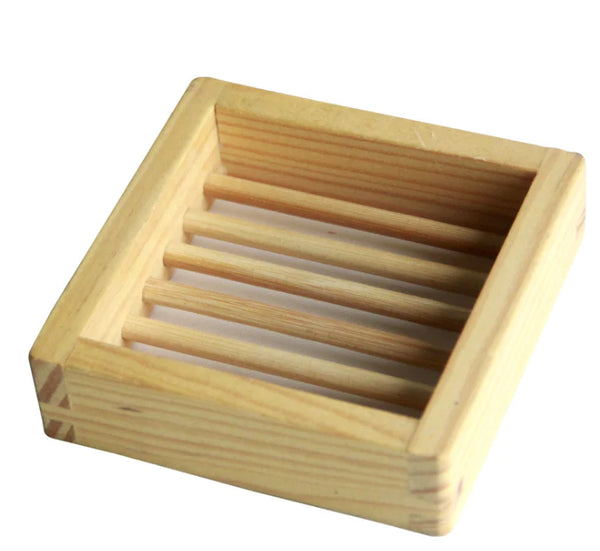 Wide-rung square wood soap dish